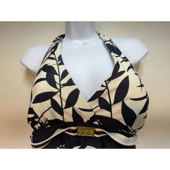 Baltex Womens Halter Tankini Top Swimwear Size 10 Black White Leaf Print Beach - Picture 5 of 8